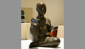 Pictured inside The Block Museum: Seated Figure, Possibly Ife, Tada, Nigeria, Late 13th-14th century, Copper with traces of arsenic, lead, and tin, H. 54 cm, Nigerian National Commission for Museums and Monuments, 79.R18