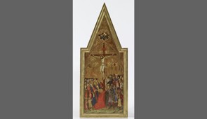 Naddo Ceccarelli, The Crucifixion, Siena, Italy, 1350–59. Tempera and gold on wood panel, 76 × 31.6 × 2.5 cm. The Walters Art Museum, Baltimore, bequest of Henry Walters, 37.737 