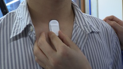 Located at the base of the throat, the respiratory module monitors coughing, respiratory activity and motion.