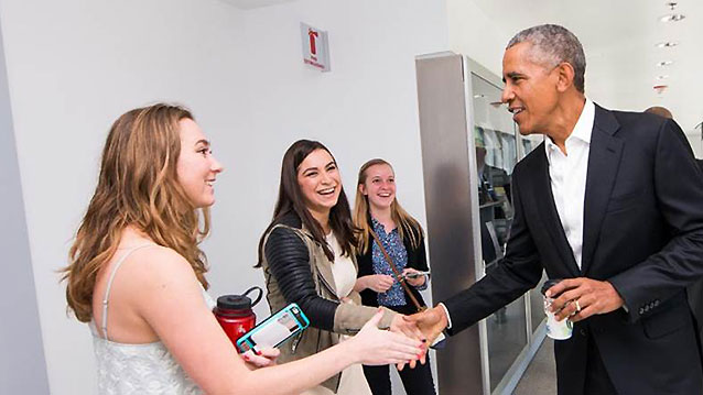 Students with Barack Obama