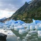 Glacier ice with a mountain