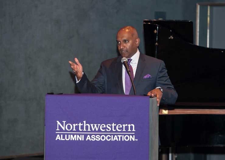 Northwestern University Executive Vice President Nim Chinniah addresses a group of Northwestern alumni Thursday (July 7) in Seoul, South Korea. Photo by Moon Kyu Lee.