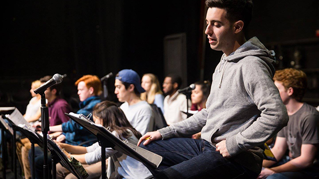 Alex Schneidman in rehearsal for ROCKNE. Photo by Justin Barbin.