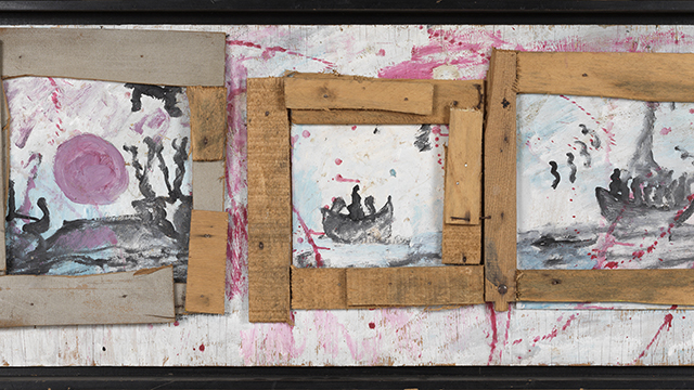 Purvis Young, "Landscape with Figures," ca. 1990, Block Museum of Art Northwestern University, gift of Selig D. Sacks Family Collection