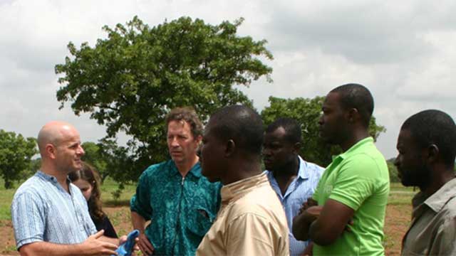 The Global Poverty Research Lab, led by Dean Karlan (left) and Chris Udry (second from left in turquoise) plan to initially focus international research efforts on Ghana and the Philippines.