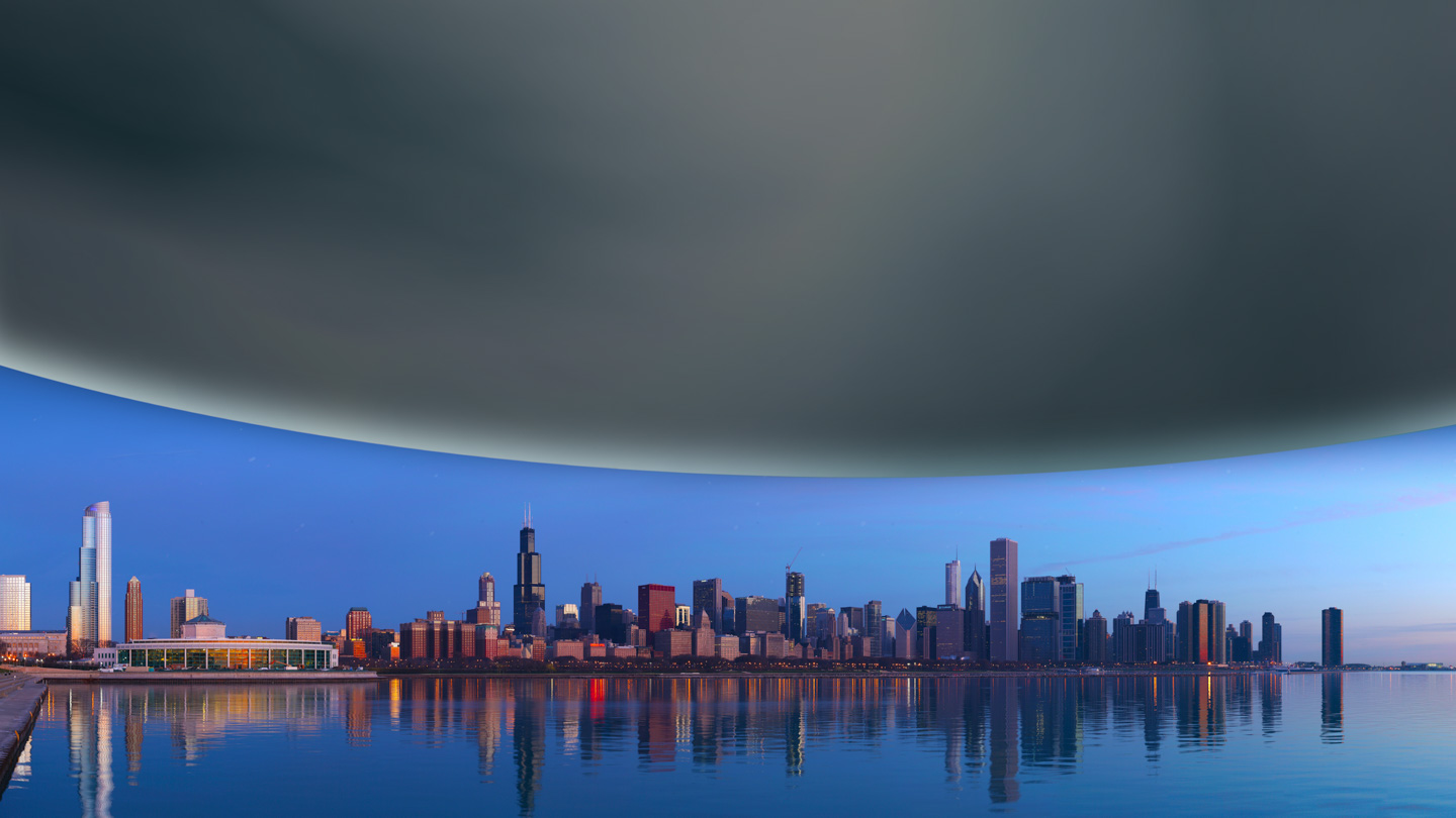 Chicago skyline under a neutron star