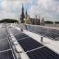 Solar panels on top of Kresge Hall on Northwestern University's Evanston campus.