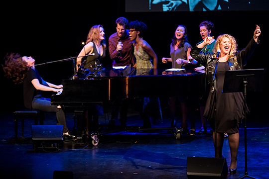 Songwriters Linda Kiraly and Kata Kozma perform with the 2016 cohort at Songwriters in Concert