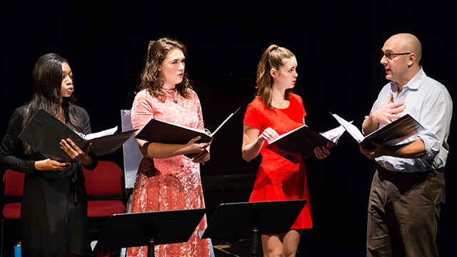 Writer/Actor Alexander Gemignani performing 'The Woman in Question’ with AMTP students during the 2017-18 season 