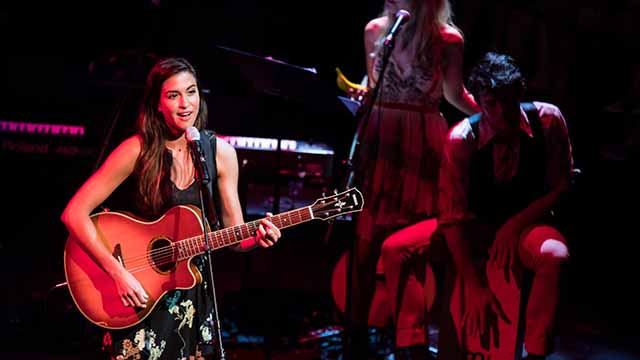 Singer-songwriter Sage Melcher performs with Adrian Blake Enscoe and Sydney Shepherd at the 2018 Songwriters in Concert event. Photo by Justin Barbin.