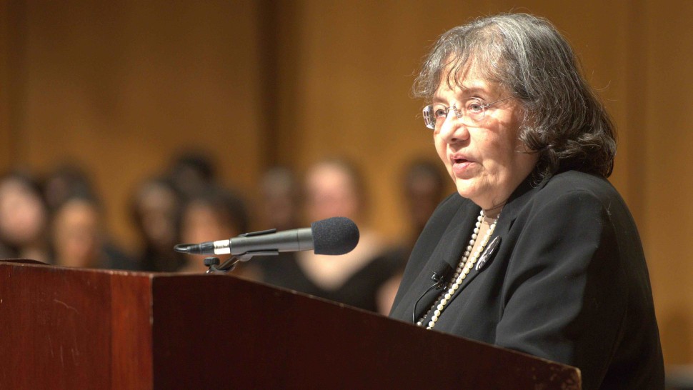 Diane Nash addresses the Northwestern community in 2016 as they commemorate the Martin Luther King jr day