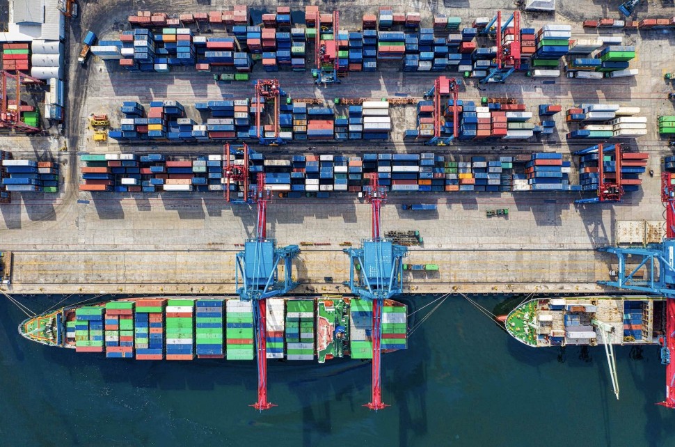 Overhead photo of freight containers