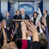 The White House Task Force answers questions from reporters early on the pandemic in March 2020. 