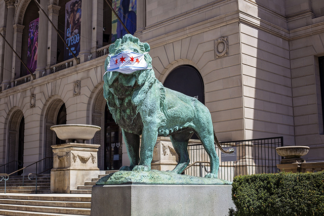 Art Institute lion with mask