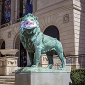 Art Institute lion with mask