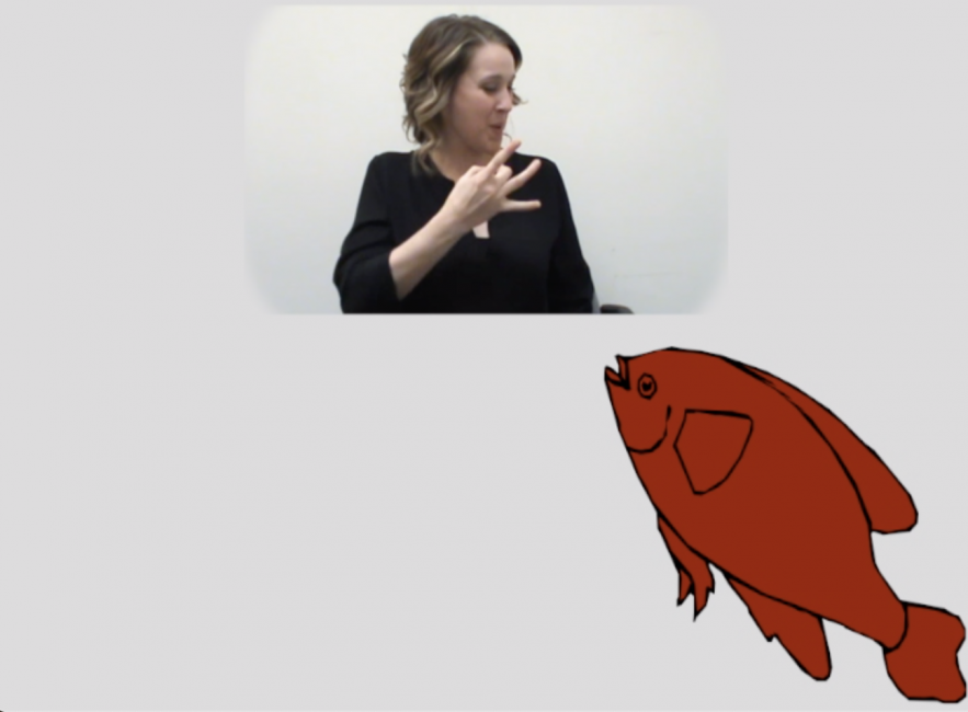A woman using American Sign Language for fish