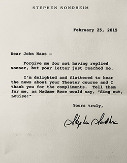 Stephen Sondheim letter