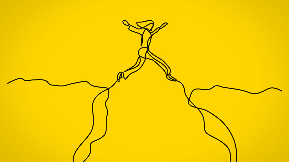 Figure leaping from one cliff to another