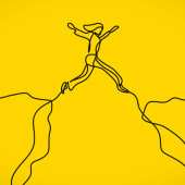 Figure leaping from one cliff to another