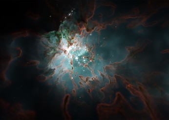 Simulation of a star-forming region, where massive stars destroy their parent cloud: Credit: STARFORGE