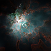 Simulation of a star-forming region, where massive stars destroy their parent cloud: Credit: STARFORGE