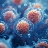 Illustration of human cells secreting exosomes