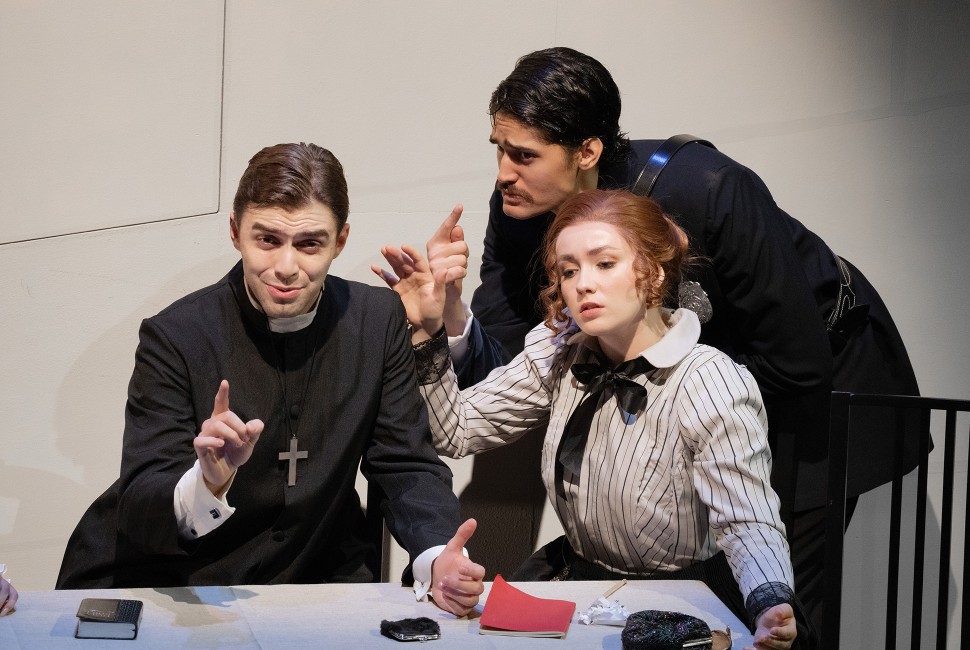 three cast members perform during the opera "Albert Herring"