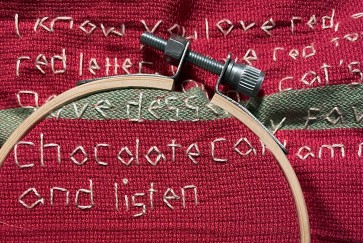 Close up view of needlework