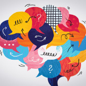 Illustration of a brain made out of speech bubbles