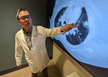 Troy Teo points to an image on a screen