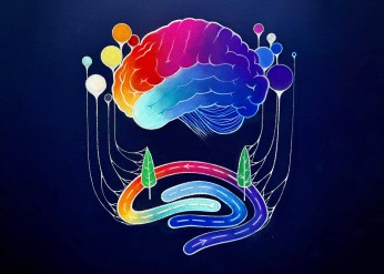 An illustration of a brain above a map