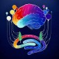 An illustration of a brain above a map