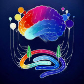 An illustration of a brain above a map