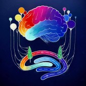 An illustration of a brain above a map