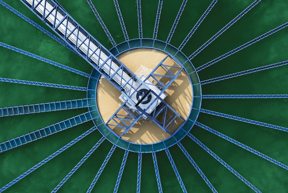 an aerial view of one stage of wastewater treatment 