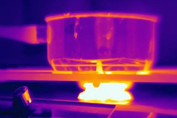 a thermal image of a pot on a lit stove