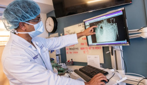 Dr. Ankit Bharat looks at chest scans. 