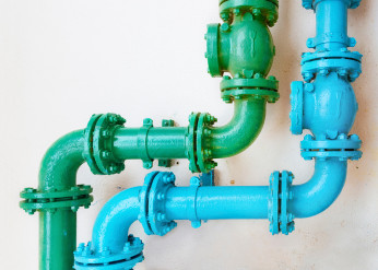 A green pipe and a blue pipe