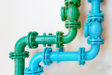 A green pipe and a blue pipe