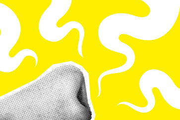 A pop-art illustration of a human nose, surrounded by squiggly lines 