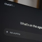 The ChatGPT logo and 'What's your agenda today' display on a screen, with a box that says 'Ask anything' underneath