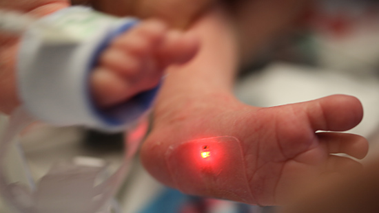 Sensor on baby's foot